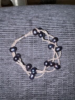 Handcrafted Multi-Strand Bracelet Womens OS Black Good Pearl Woven Cord Beaded